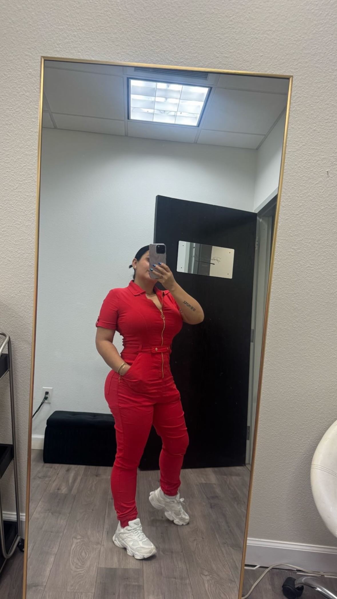 Stretch Red Zipper Gold