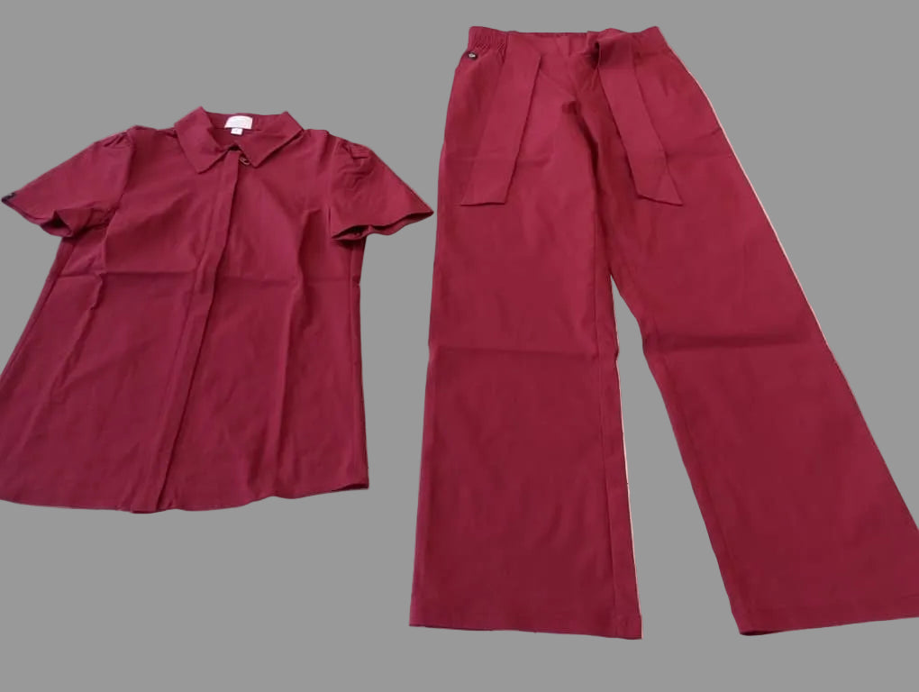 Burgundy Set Stretch Wide Leg