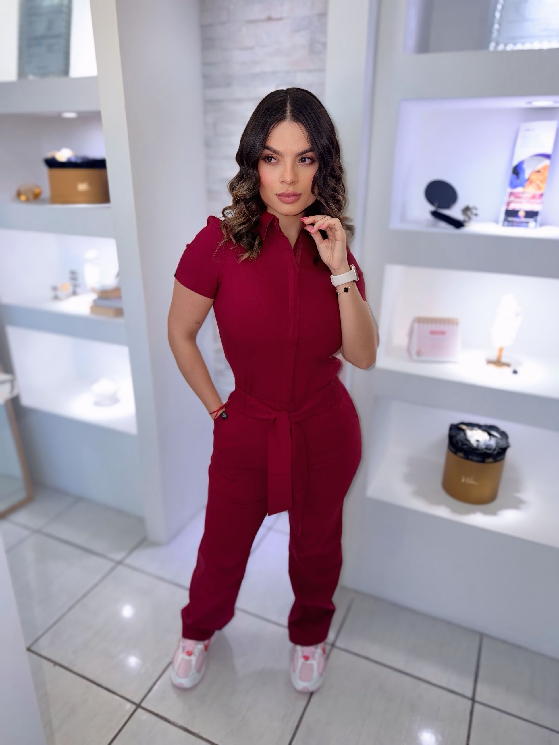 Burgundy Set Stretch Wide Leg