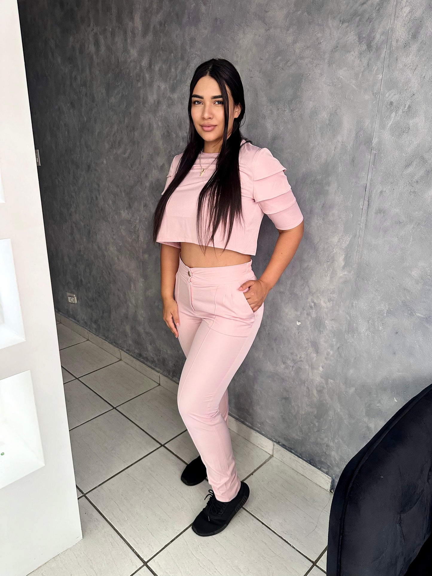 Crop Top 2 Pieces Baby Pink