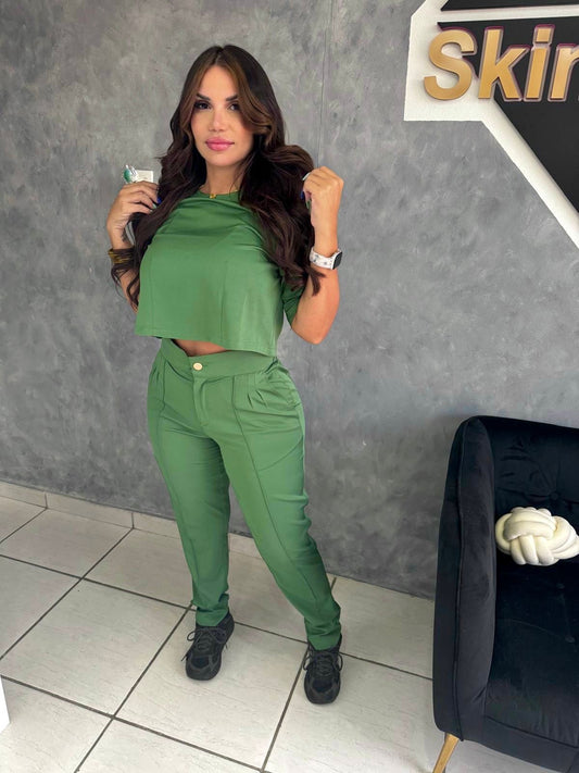 Crop Top 2 Pieces Green